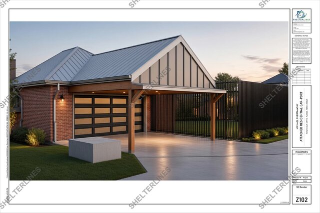Attached Residential Carport Addition in Plano, TX | Permit Plans & 3D Visualization – image 10 of 12