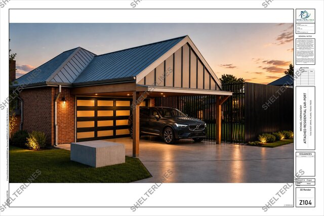 Attached Residential Carport Addition in Plano, TX | Permit Plans & 3D Visualization – image 12 of 12