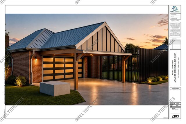 Attached Residential Carport Addition in Plano, TX | Permit Plans & 3D Visualization – image 11 of 12
