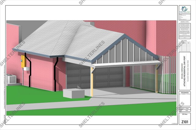 Attached Residential Carport Addition in Plano, TX | Permit Plans & 3D Visualization – image 9 of 12