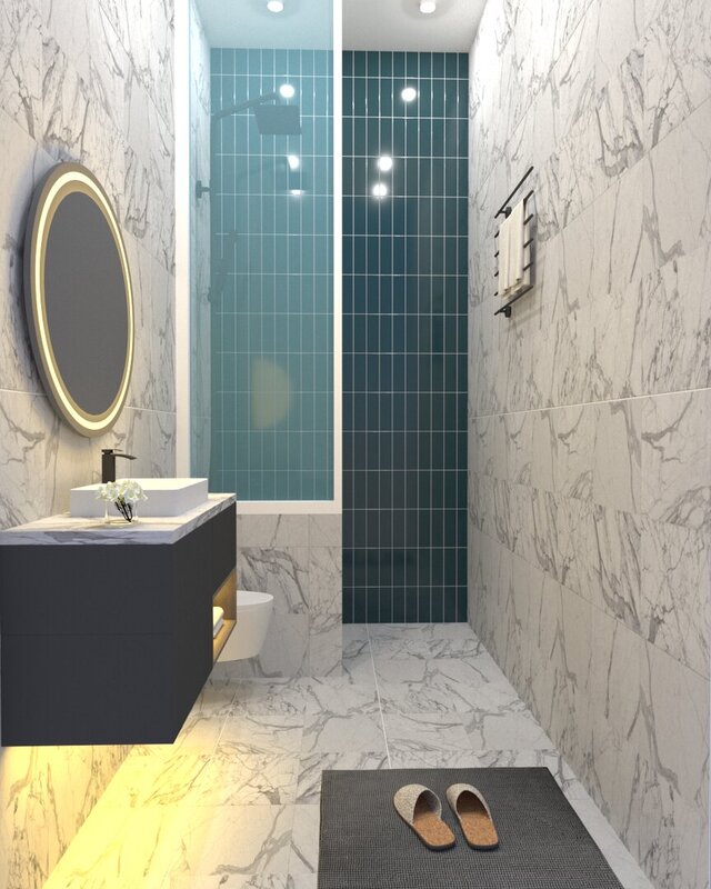 Modern 5' x 7'9" Bathroom Interior — 3D Design & Photorealistic Render
