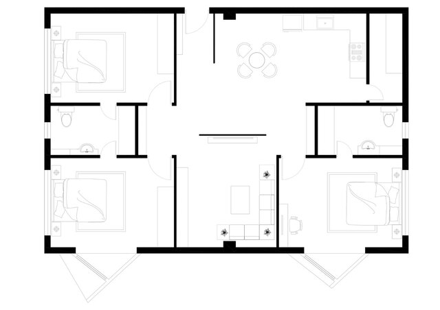 3D model of Multi-Type Residential Floor Plans (1, 2 & 3 Bedroom Layouts)
