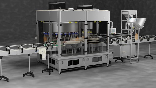 Basic render of a rotary filler capper machine based on clients cad models.