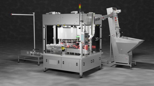 3D model of Basic render of a rotary filler capper machine based on clients cad models.