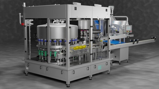 3D model of Basic render of a rotary filler capper machine based on clients cad models.
