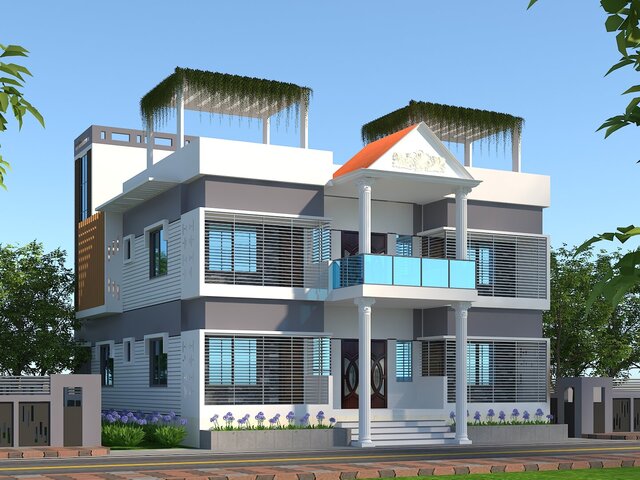 Modern Residential Building Design – 3D Exterior Visualization