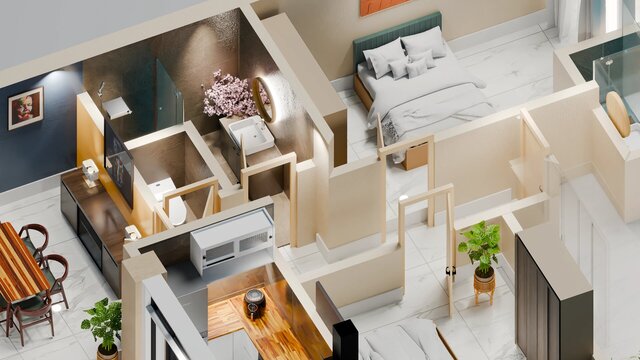 Created a 3D isometric visualization for a residential floor plan. – image 3 of 3