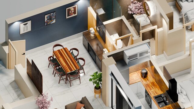 Created a 3D isometric visualization for a residential floor plan. – image 2 of 3