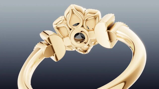 3D model of Floral Sunflower-Inspired Halo Ring in 14KY