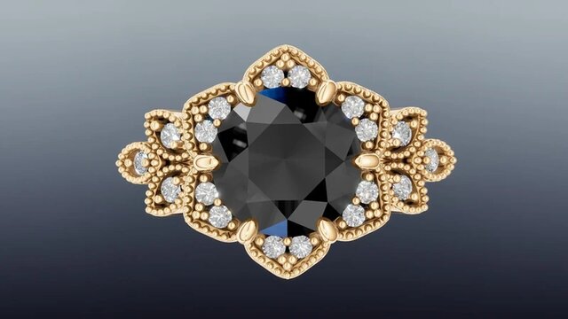 3D model of Floral Sunflower-Inspired Halo Ring in 14KY