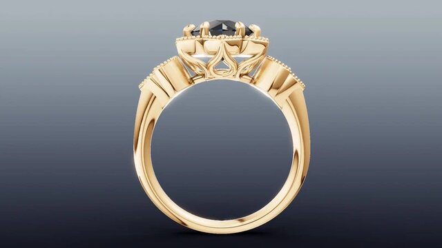 3D model of Floral Sunflower-Inspired Halo Ring in 14KY