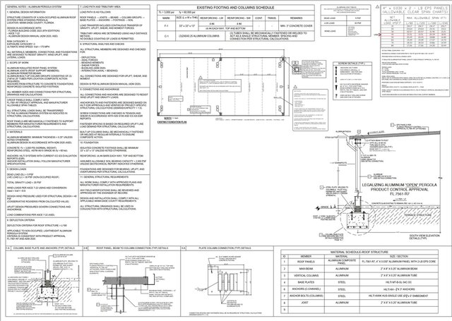 3D model of Aluminum Pergola Structural Permit Drawing Package – MIami-Dade, Florida