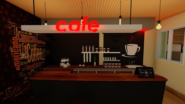 Simple coffeeshop rendered interior designs