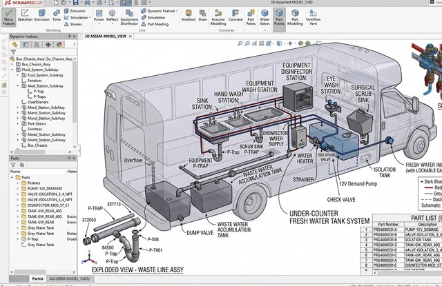 3D model of Commercial Kitchen 3D Isometric Plumbing & Drainage Schematic