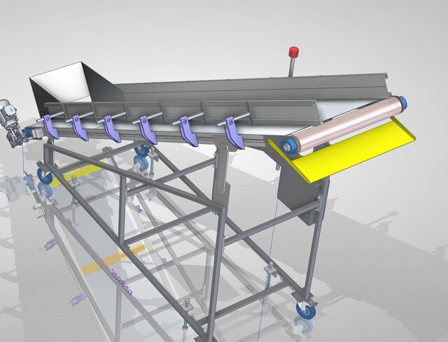 3D model of Inclined Conveyor with Adjustable Incline Angle.
