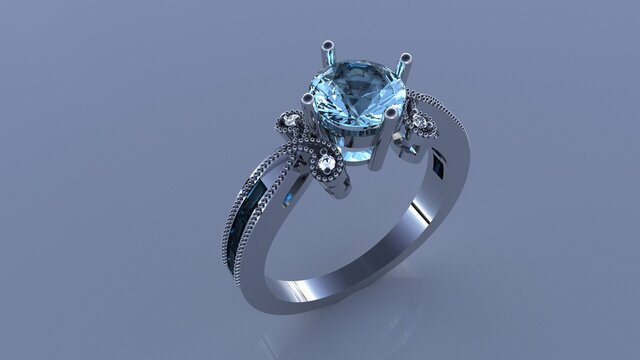 3D model of Solitaire Ring with Channel-Set