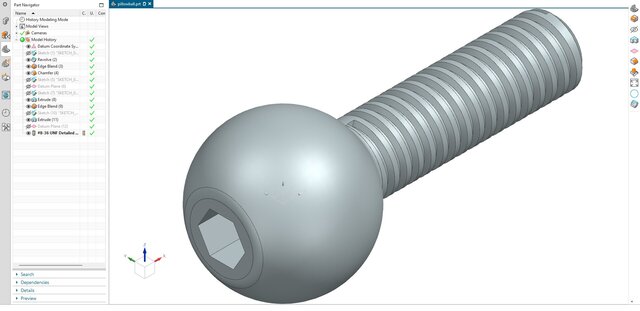 3D model of 32. Threaded Ball Stud with Internal Hex Drive