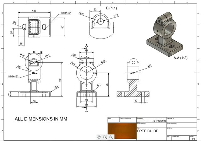 3D model of Mechanical Bracket – 2D Technical Drawing & CAD Documentation