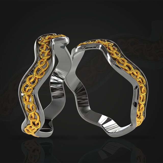 Two-Tone Chain Inlay Band | 3D Jewelry CAD | Luxury Men's