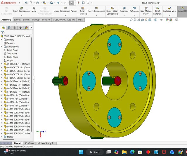 3D model of FOUR JAW CHUCK ASSY IN SOLIDWORKS