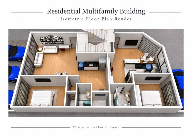 Multifamily Residential Building | Architectural Design & 3D Floor Plan Visualization – image 3 of 4