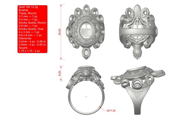 3D model of Sea Turtle Heirloom Cocktail Ring