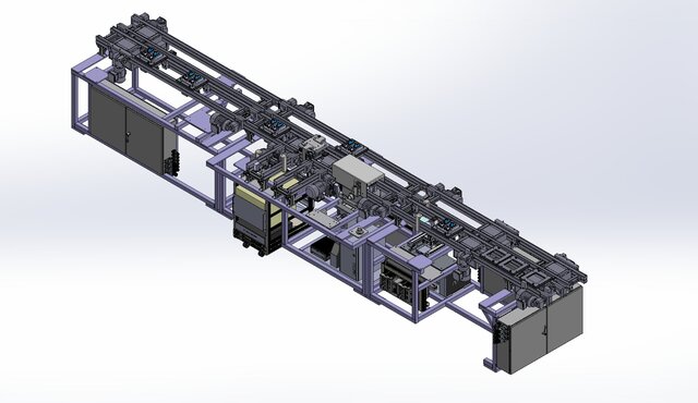 3D model of Automated Conveyor System with Pallets and Multi-Station Assembly