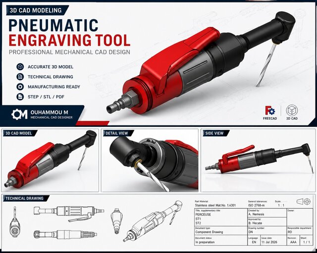 3D model of Modeling of a Pneumatic Engraving Tool 3D CAD