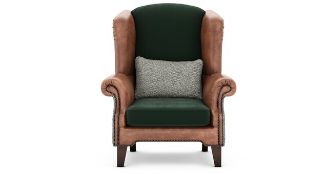 Classic Mixed-Material Wingback Armchair with Accent Pillow