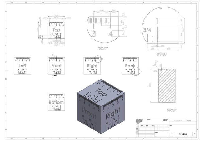 3D Printable Cube – CAD Model & Technical Drawing