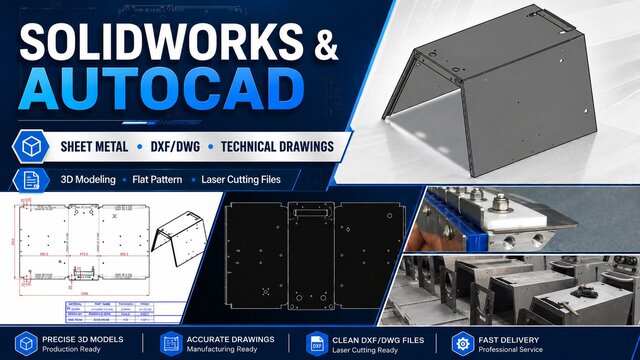 3D model of Sheet Metal Design, DXF/DWG and Manufacturing Drawings