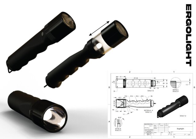 3D model of Ergonomic Flashlight with adjustable light feature