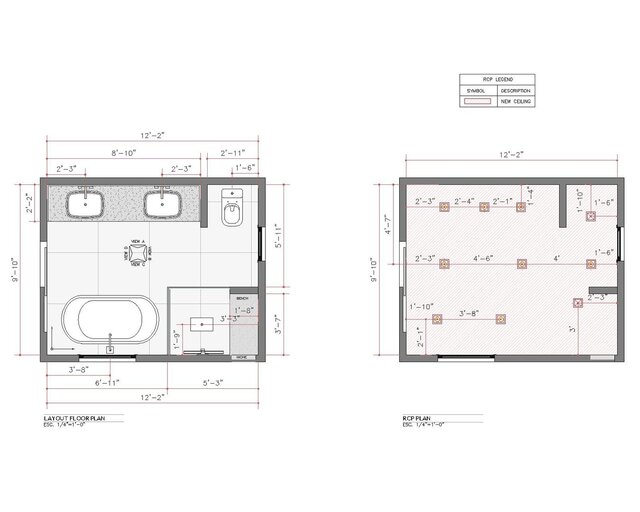 3D model of Master Bathroom CAD Drawing Set – Demolition, Layout & RCP Plans (AutoCAD)
