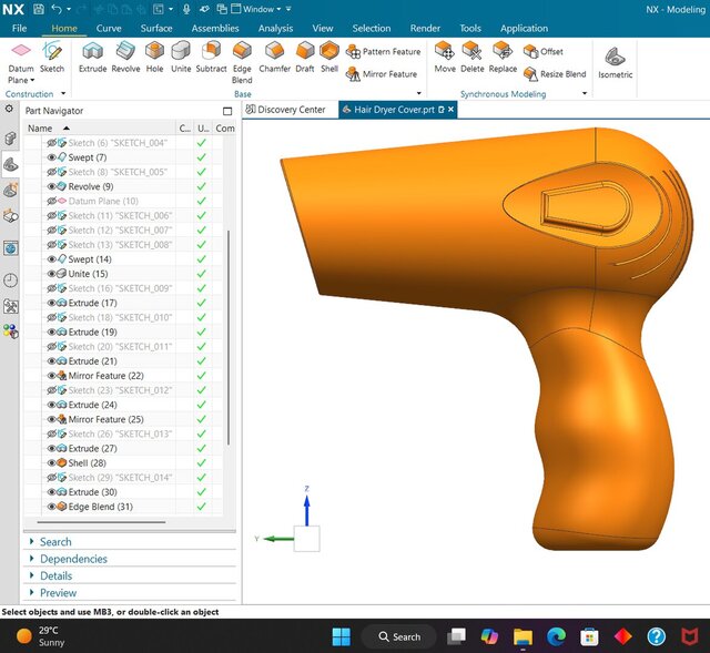 3D model of Hair Dryer Design In NX CAD