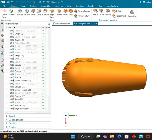 3D model of Hair Dryer Design In NX CAD