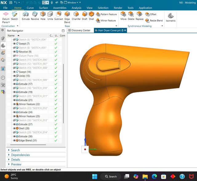 3D model of Hair Dryer Design In NX CAD