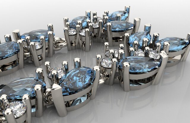 3D model of Earrings with sapphires and diamonds