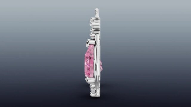 3D model of Pair of Pink Tourmaline Earrings in 14K White Gold with Melee Diamonds
