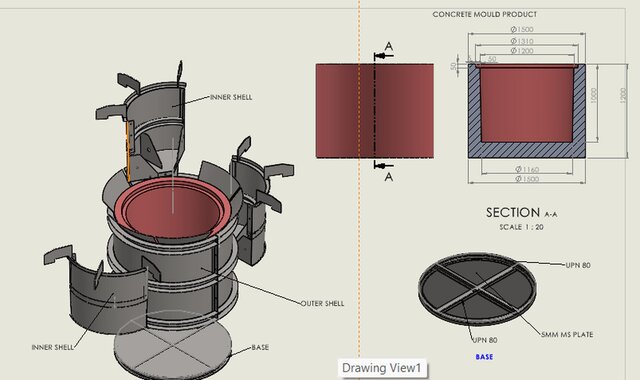 PURELY SHEET METAL DESIGN FOR A 1.5M DIAMETER  BY 1.5M HIGH CONCRETE MOLD