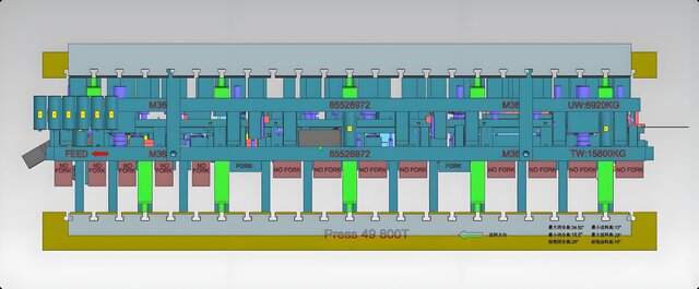 3D model of Automotive Progressive Stamping Die | 800T Press | Full UG NX Design