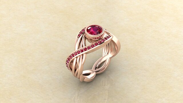 Rose Gold Ruby Twist Ring CAD Design