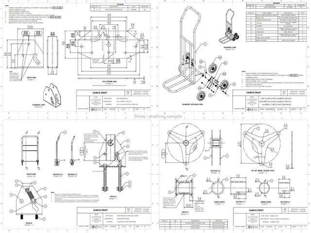 3D model of Drafting of welded try-wheel trolley