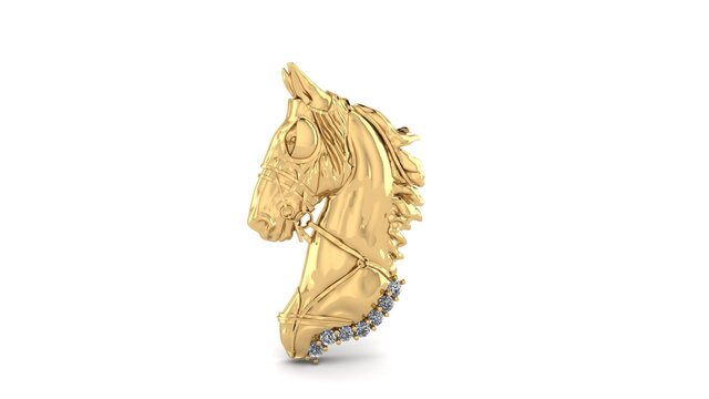 Horse Head Pendant CAD – Yellow Gold with Diamond Accent