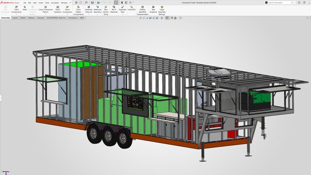3D model of Gooseneck Food Kitchen Trailer | Complete Mechanical Design