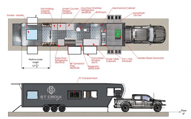 3D model of Gooseneck Food Kitchen Trailer | Complete Mechanical Design