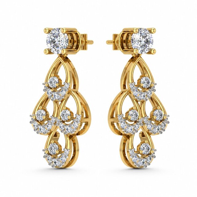 3D model of Luxury Diamond Drop Earrings – Gold Jewelry CAD Design