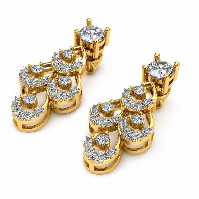 3D model of Luxury Diamond Drop Earrings – Gold Jewelry CAD Design
