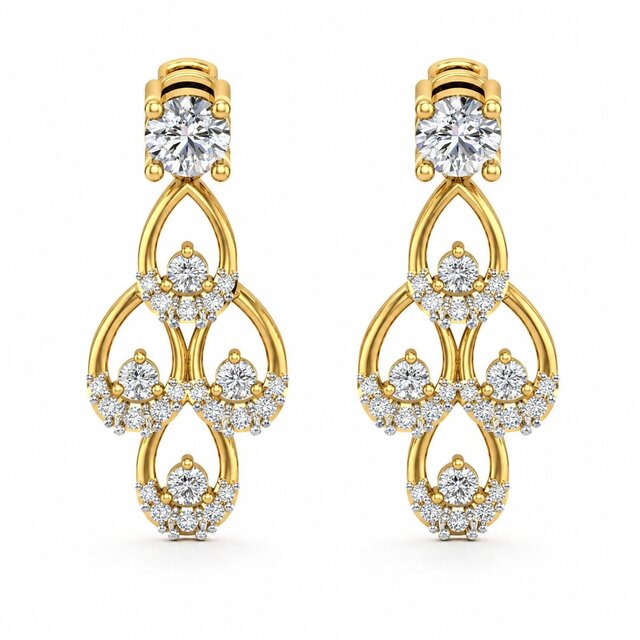 3D model of Luxury Diamond Drop Earrings – Gold Jewelry CAD Design
