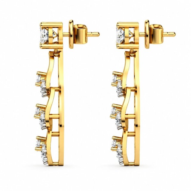 3D model of Luxury Diamond Drop Earrings – Gold Jewelry CAD Design