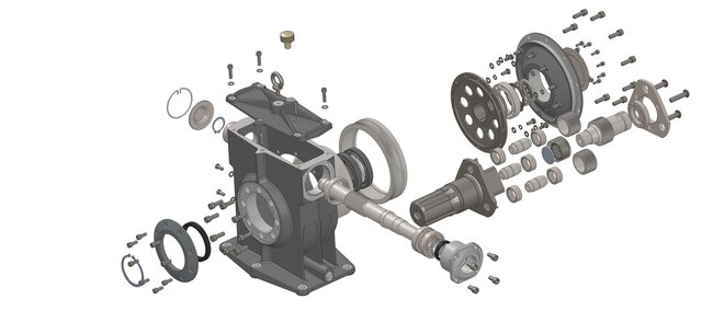 3D model of worm-type-gearbox-exploded2